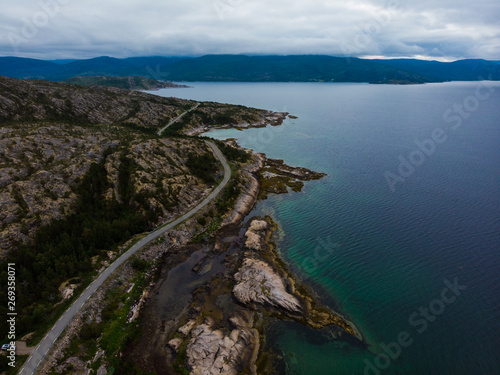 Aerial view. Road along fjord, Norway photo