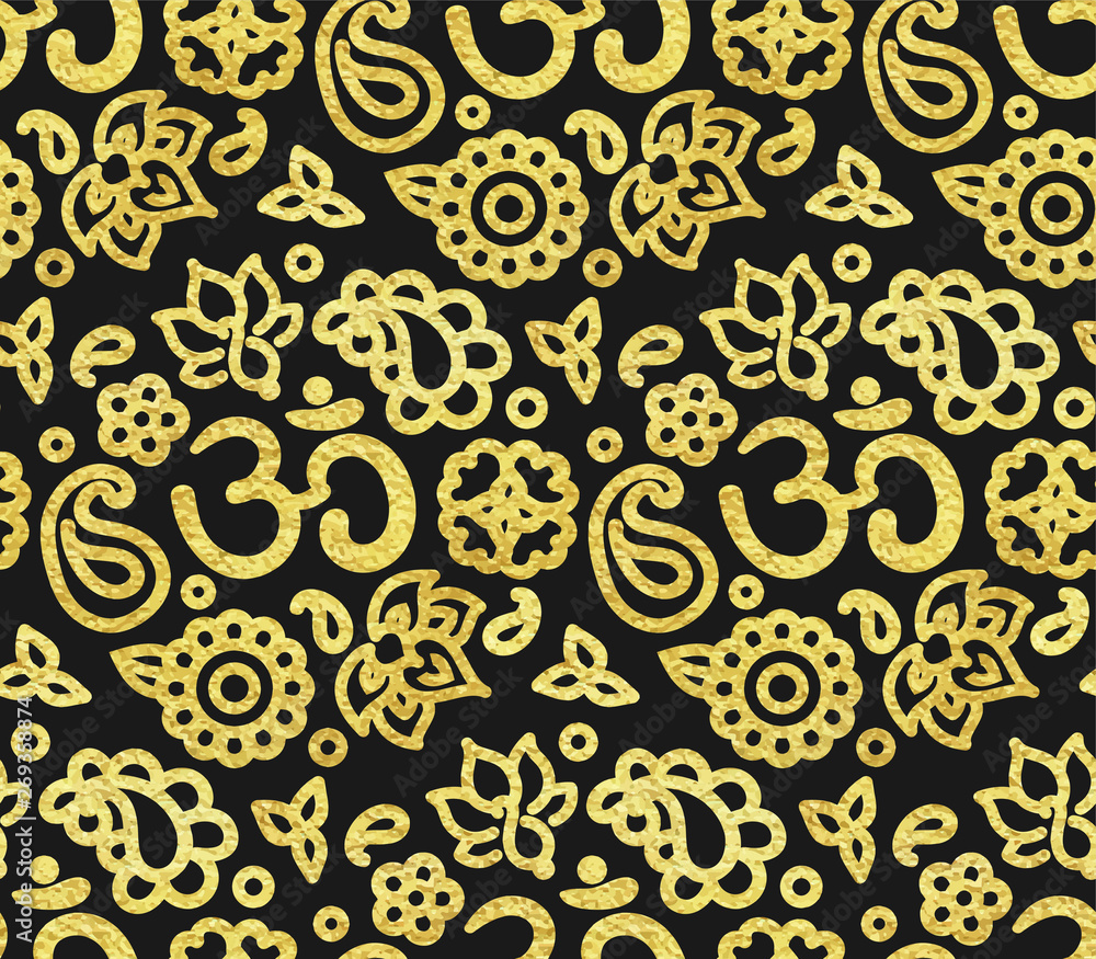 Seamless pattern with golden paint OM meditation ornament