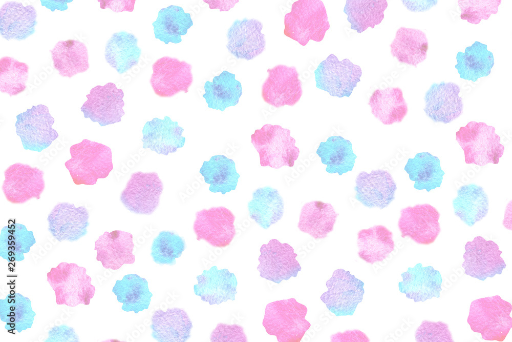 Watercolor spots, splashes of pink and turquoise, for the design of backgrounds, wallpapers, wrappers, bags, covers, fabrics