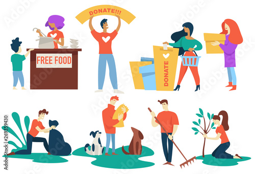Donation and charity volunteers free food and pet protection