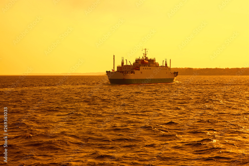 Ferry boat crossing the North Sea channel from Denmark to Sweden 