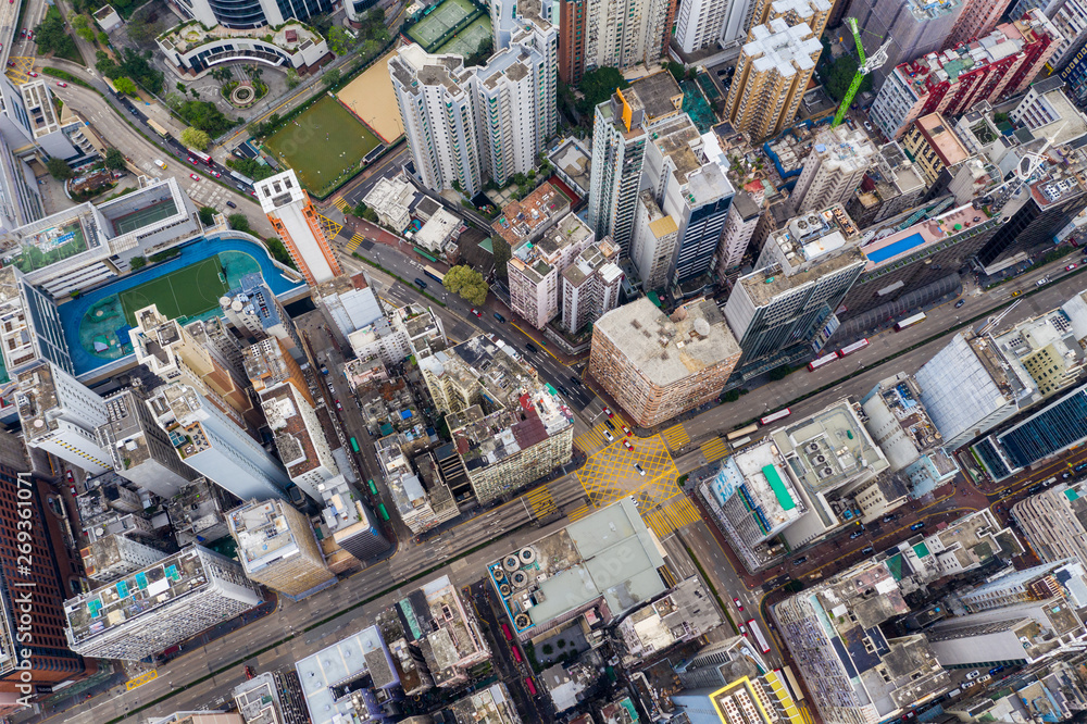 Top view of Hong Kong urban city Top view of Hong Kong urban city