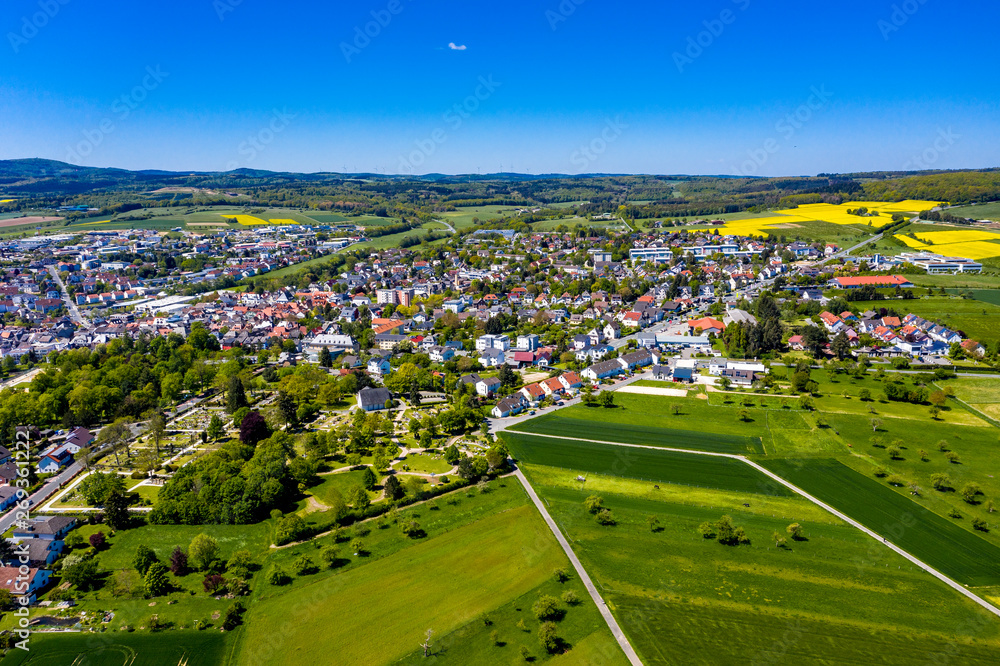 Aerial view, agriculture with cereal fields and rapeseed cultivation, Usingen, Schwalbach, Hochtaunuskreis, Hesse, Germany
