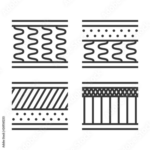 Orthopedic Mattress Types Icon Set on White Background. Vector