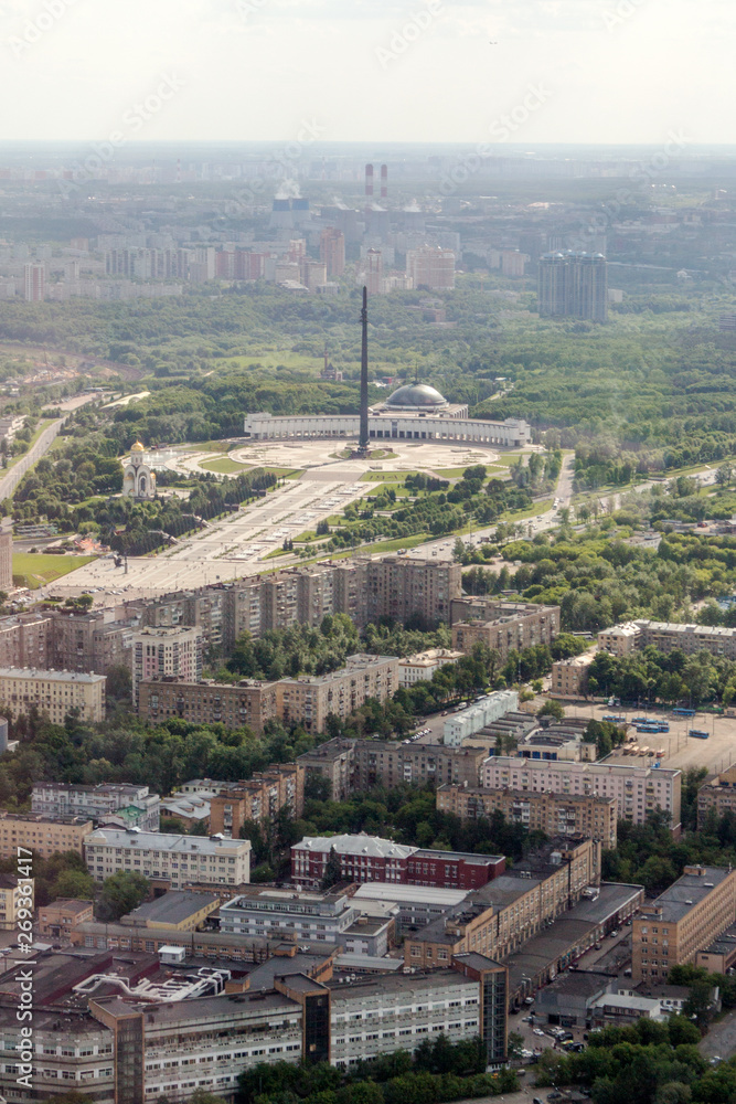 Russia, Moscow - May 22, 2019: RussiaView of the hotel Moscow from the observation deck of a skyscraper.