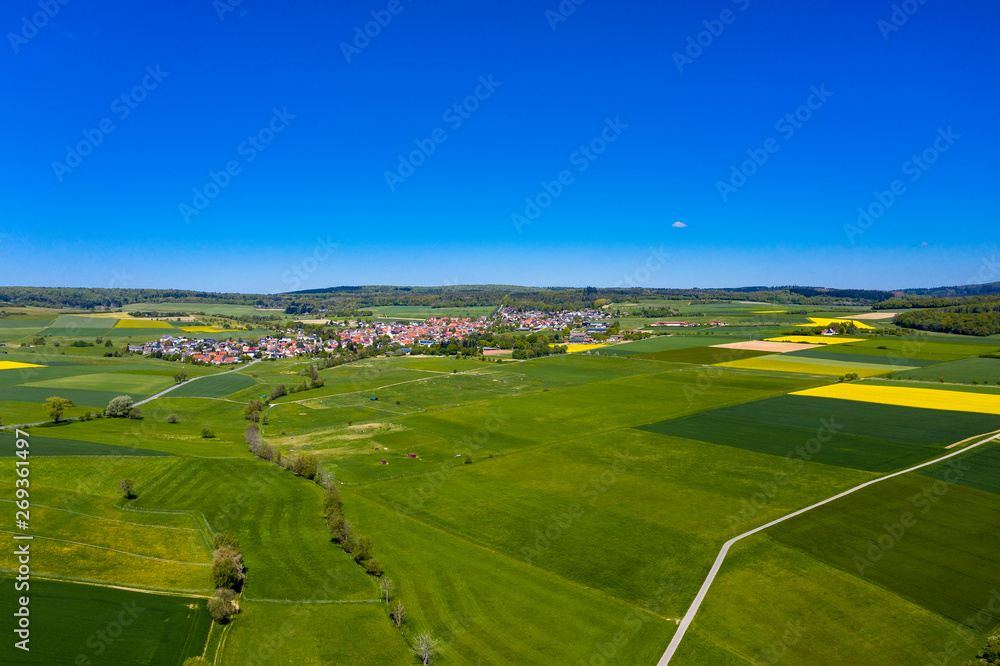 Aerial view, agriculture with cereal fields and rapeseed cultivation, Usingen, Schwalbach, Hochtaunuskreis, Hesse, Germany