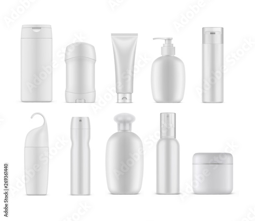 Set of isolated cosmetic or perfume containers