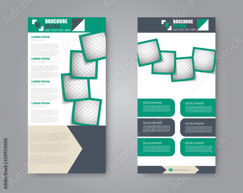 Flyer template. Vectical banner design. Modern abstract two side narrow brochure background. Vector illustration. Green and grey color.