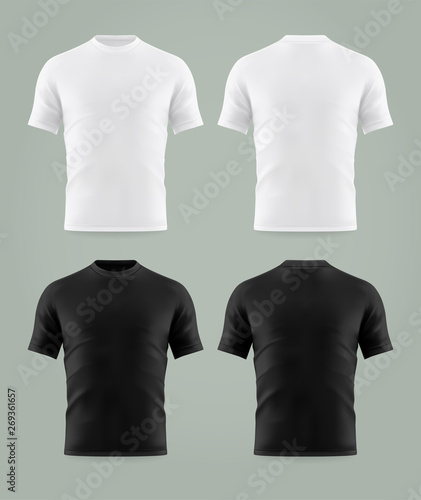 Set of isolated black and white t-shirt template