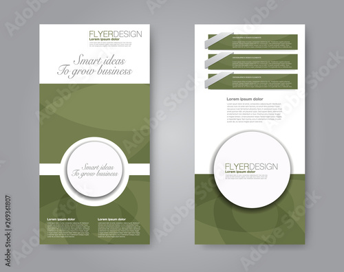 Flyer template. Vectical banner design. Modern abstract two side narrow brochure background. Vector illustration. Green color.