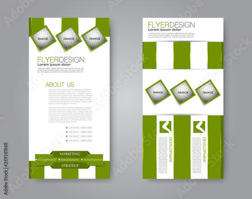 Flyer template. Vectical banner design. Modern abstract two side narrow brochure background. Vector illustration. Green color.