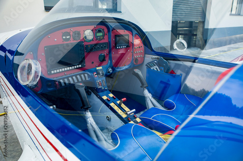 propeller plane dashboard in at an airfield