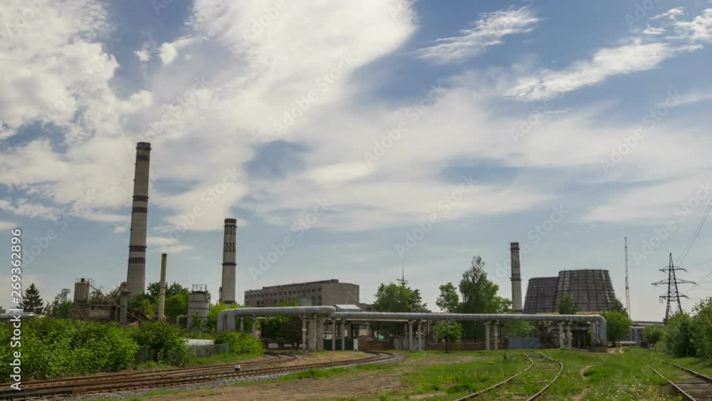 Power plant towers, sunny day, time lapse. Power plant towers, sunny day, time lapse.