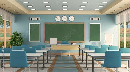 Colorful classrom without student photo