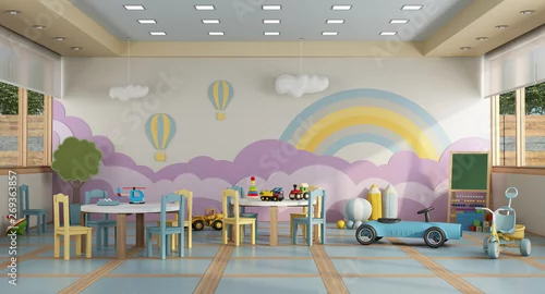 Obraz klasa przedszkolna bez dzieci - renderowanie 3d