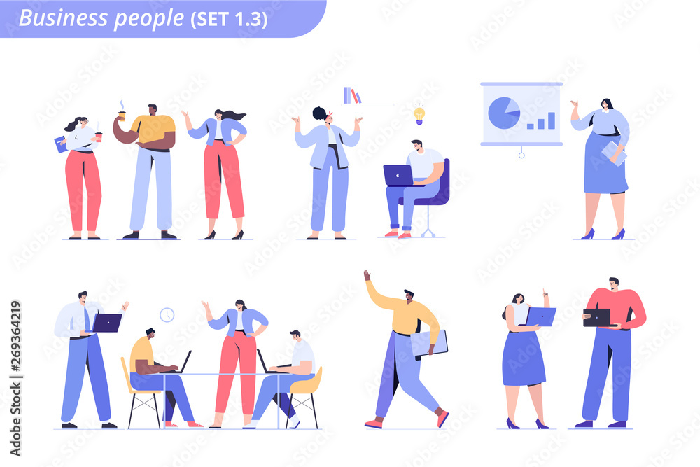 Business people vector set. Business team. Working in company, discussion, collaboration, partners. Males and females vector flat characters isolated on white. Business people vector set. Business team. Working in company, discussion, collaboration, partners. Males and females vector flat characters isolated on white.