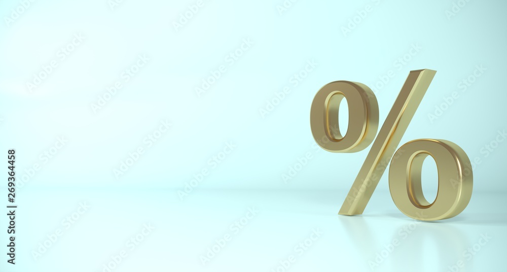 Golden 3d percent sign blue background Golden 3d percent sign blue background