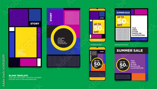 Geometric Colorful Flat Summer Sale 50% discount Background. The Template can use for, landing page, template, ui, web, homepage, poster, banner, flyer.