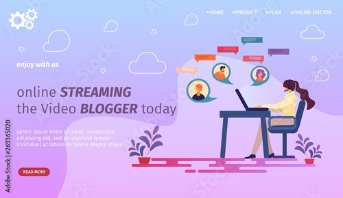 Woman Blogger Communicate at Laptop with Followers