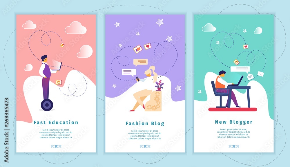 Obraz premium Fast Education, Fashion Blog, New Blogger App Set