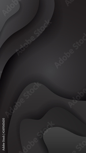 Black paper cut background abstract realistic papercut decoration textured with wavy layers.