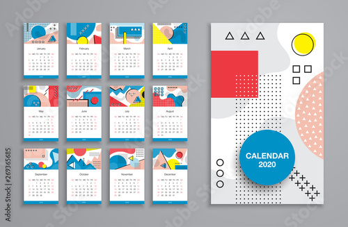 Calendar 2020 template planner vector diary in a minimalist style
