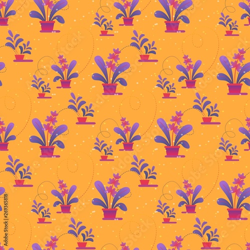 Seamless Pattern  Print of House Plants in Pots