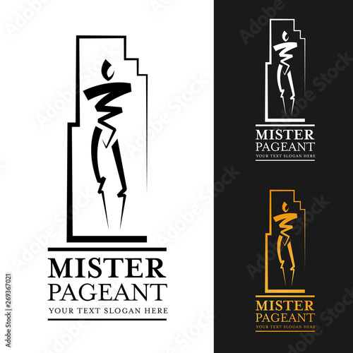 mister pageant logo sign with abstract  man modern line style vector art design