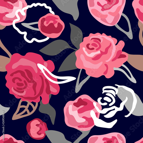 Abstract pattern with large roses.