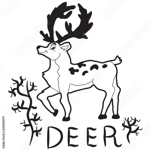 Cartoon doodle illustration of cute deer beats a hoof for coloring book, t-shirt print design, greeting card © Drawing Step By Step