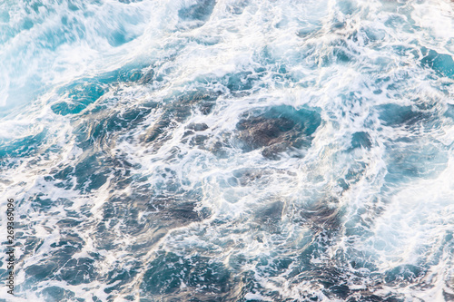 Top view aerial photo from flying drone of an amazingly beautiful sea landscape with turquoise water.