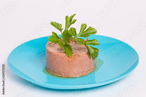 bowl with pate for animals on a white background