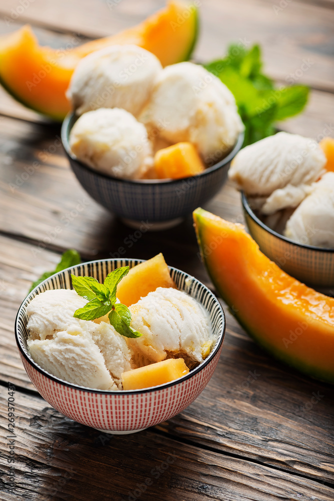 Delisious ice cream with melon and mint Delisious ice cream with melon and mint