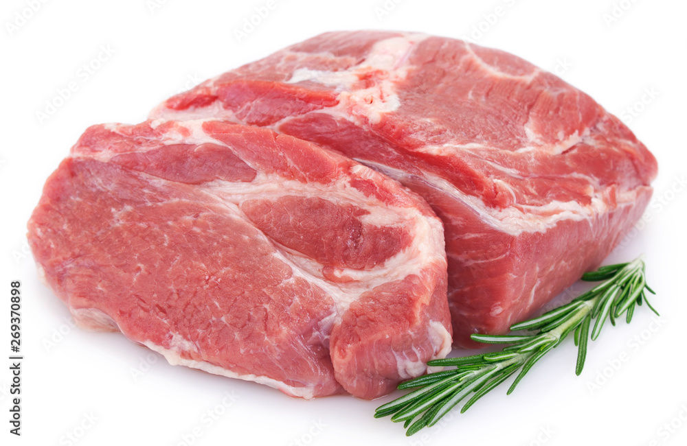 Raw pork on white background