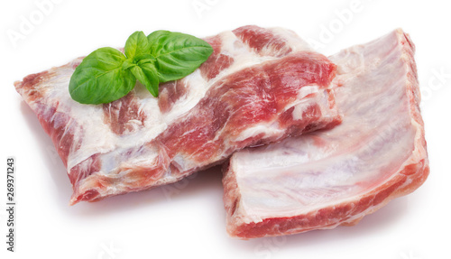 Raw pork ribs on white background photo