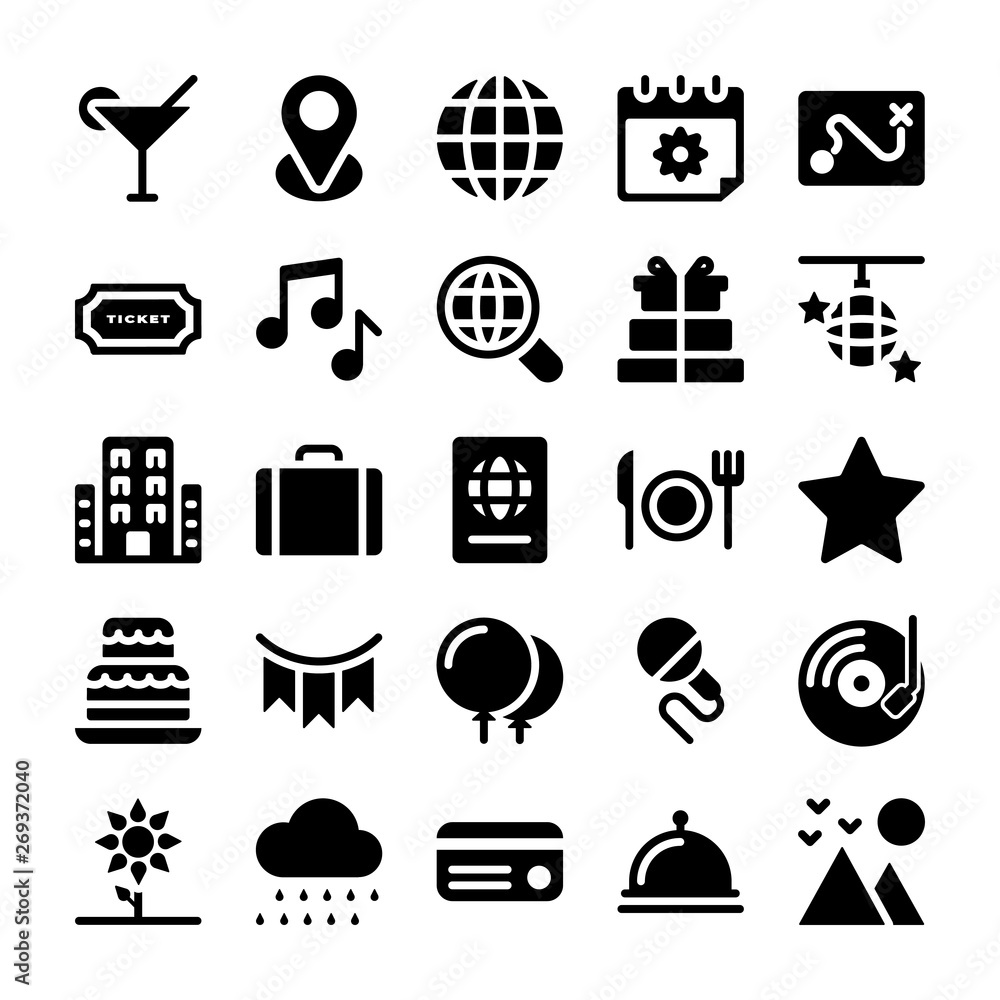 Naklejka premium Holidays and Vacations Solid Icons Pack