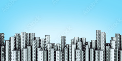 Reinforcement steel bar Steel building armature 3d illustration on blue gradient