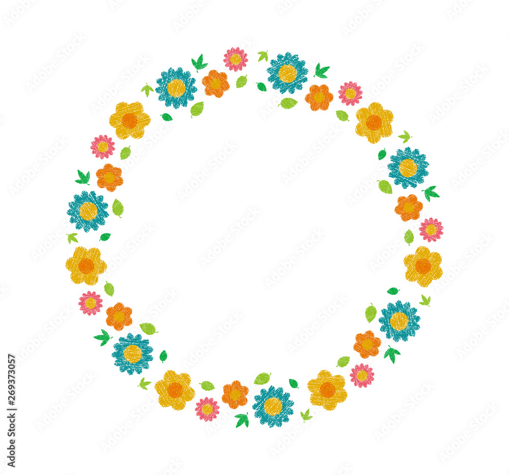 vector floral circle illustration for greeting card and invitation template (wedding or birthday anniversary etc.) .handwriting style / Colored pencil stroke. vector floral circle illustration for greeting card and invitation template (wedding or birthday anniversary etc.) .handwriting style / Colored pencil stroke.