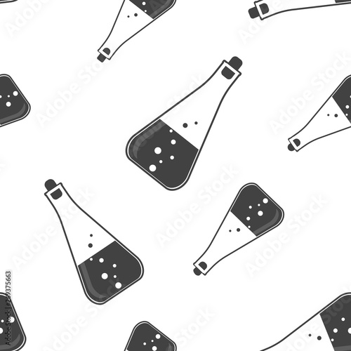 Vector icon of medical pharmaceutical bulb. Flasks for chemical experiments. Laboratory Flask seamless pattern on a white background.