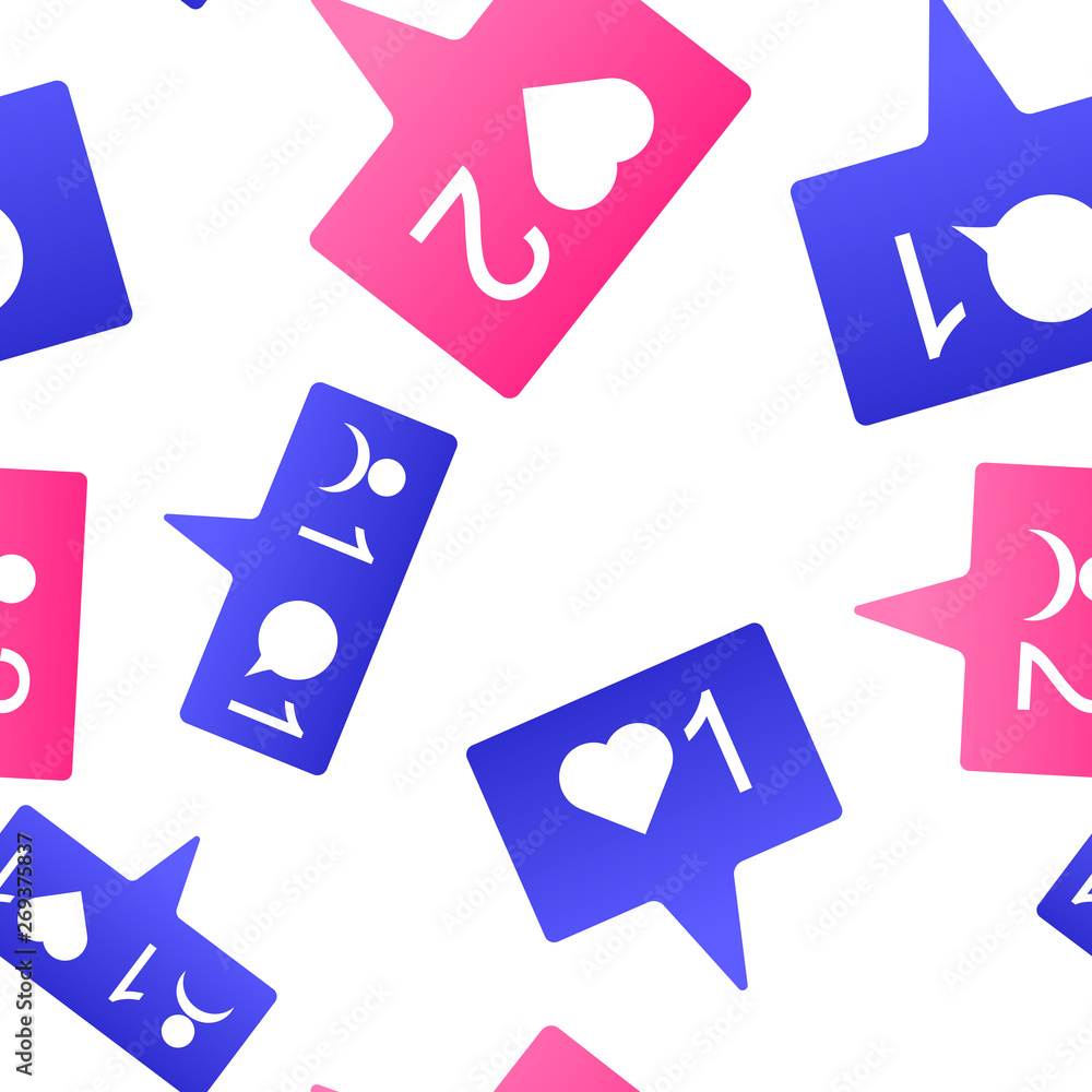 Vector icon popup follower, like, comment seamless pattern on a white background. Vector icon popup follower, like, comment seamless pattern on a white background.