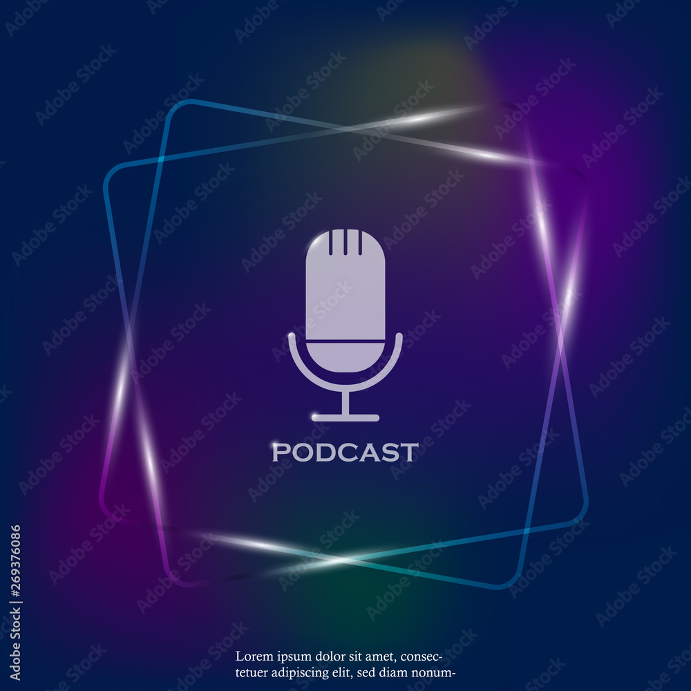 Vector neon light icon podcast. Vector neon light icon podcast.
