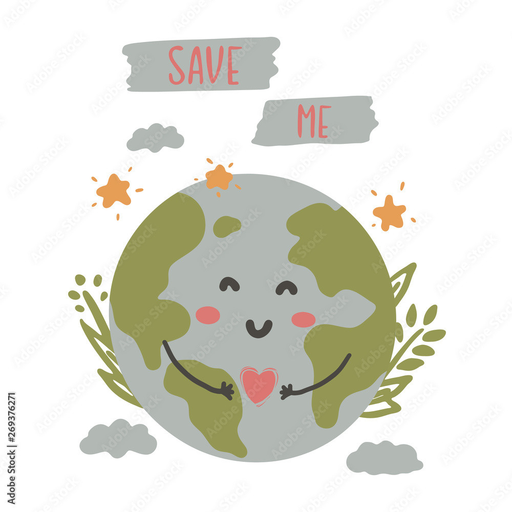 Fototapeta premium Cute cartoon Earth Day vector illustration