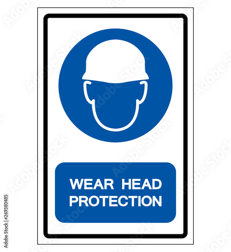Wear Head Protection Symbol Sign,Vector Illustration, Isolated On White Background Label. EPS10