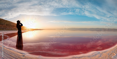 Maharlu pink lake at sunset - Shiraz, Iran photo