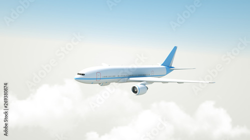 Airplane flying above clouds - 3D Rendering