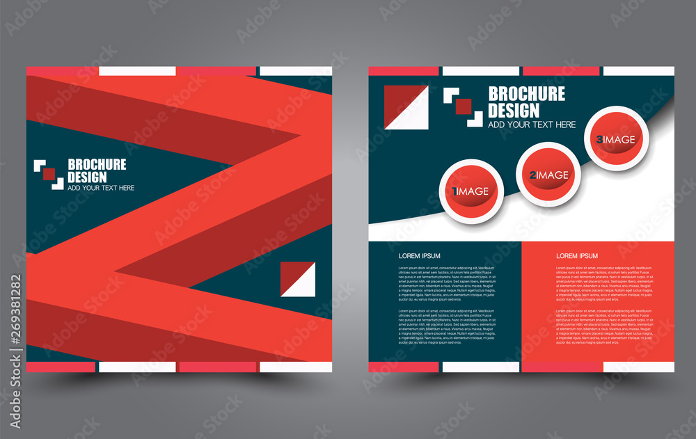 Square flyer design. A cover for brochure.  Website or advertisement banner template. Vector illustration. Blue and red color.
