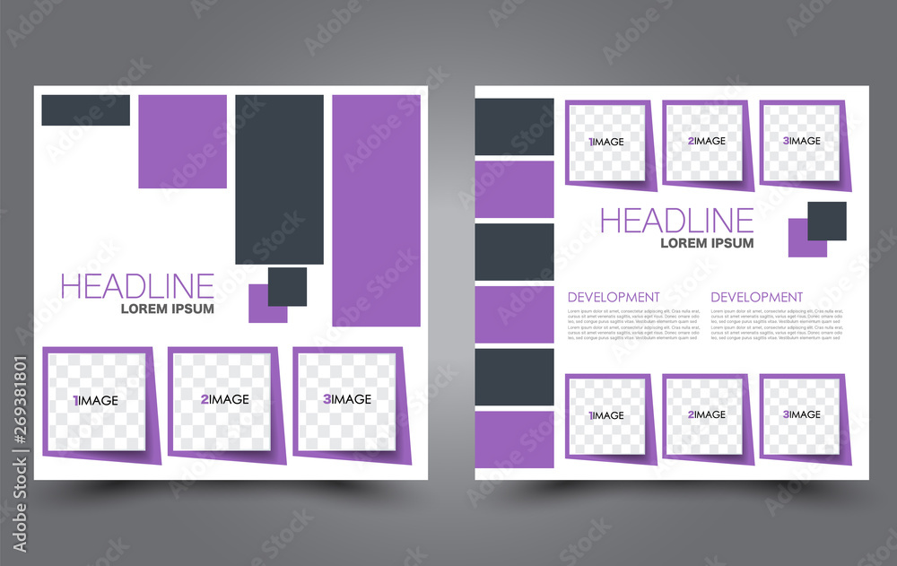 Fototapeta premium Square flyer design. A cover for brochure. Website or advertisement banner template. Vector illustration. Purple color.