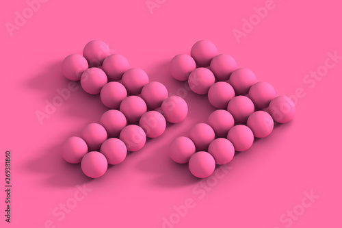 Set of pink arrows with halftone effect. Abstract pink coral background empty space studio room for display product ad website.