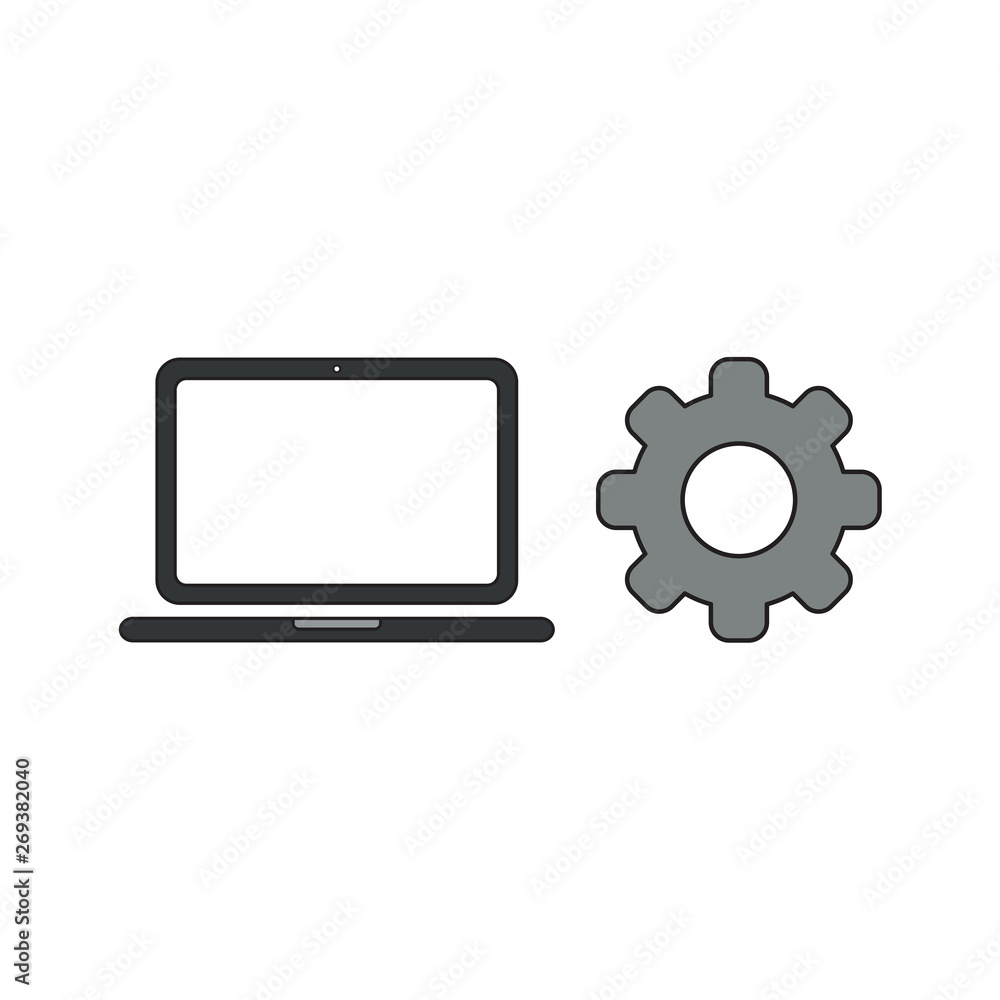 Vector icon concept of laptop with gear. Vector icon concept of laptop with gear.