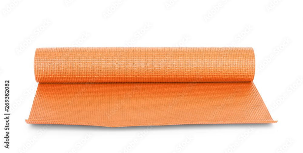 Obraz premium orange color yoga matt on background
